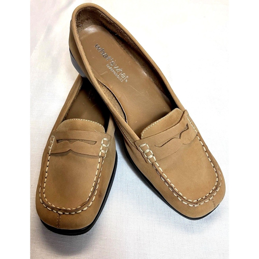Aerosoles Whats What Moc-Toe Loafer Tan Leather Penny Loafer Womens sz 9.5